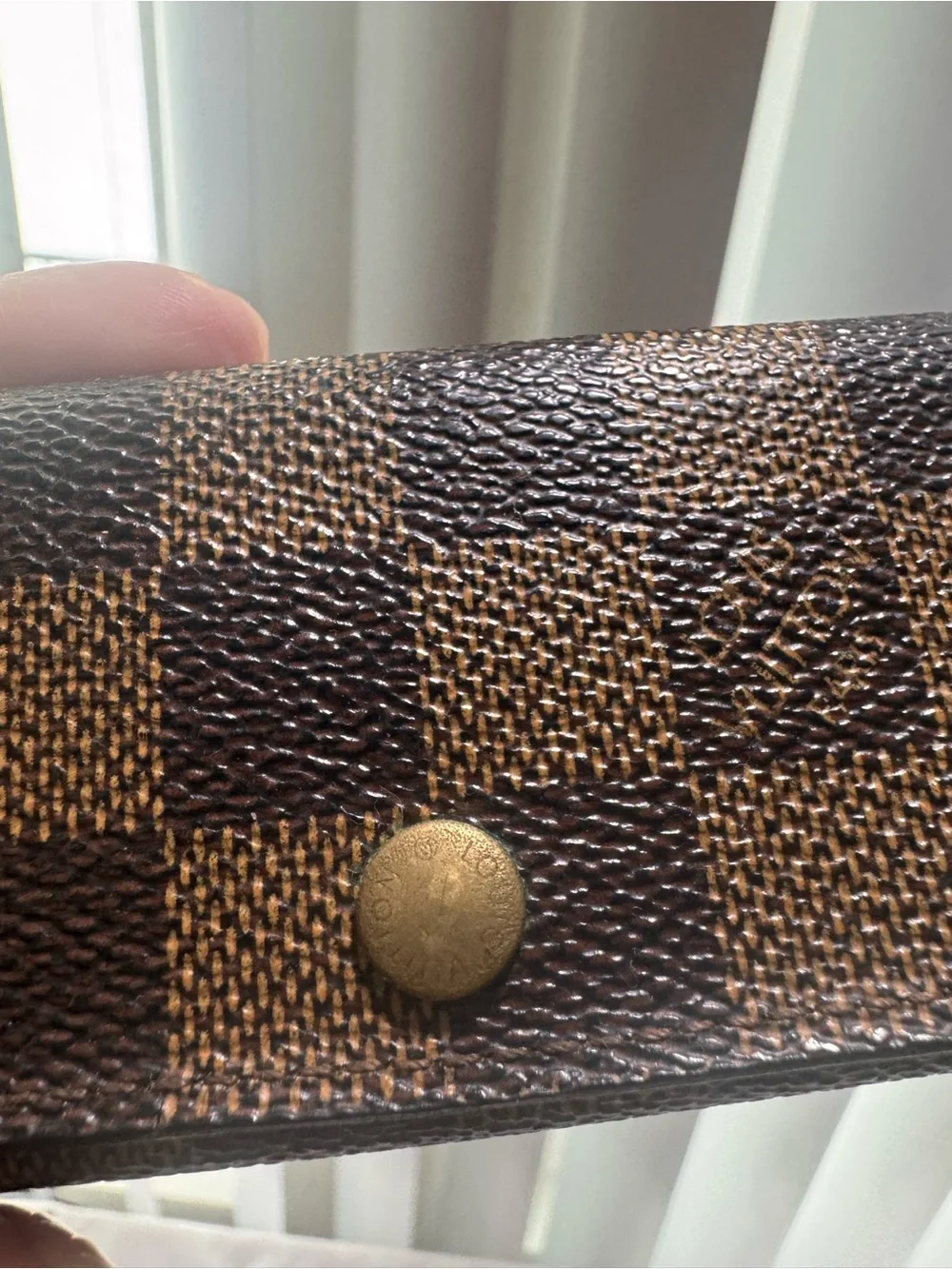 Louis Vuitton Damier Ebene Wallet in Dark and Light Brown with Brass Button